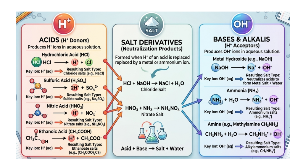 Summary Comparison Table of Acids, Bases, Salts